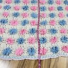 Vintage Crochet Afghan Blanket 3d Rose Throw Handmade Granny Square Pink 50 X 42