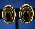 Vintage Native American Signed Sterling Silver   Onyx Clip Earrings 10 Grams