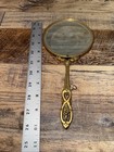 Vintage Ornate Gold Tone Floral Handheld Vanity Hand Mirror Metal   Glass Double