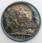 1891 Great Britain 1 Crown Km-765 Au Toned Toning Almost Uncirculated 925 Silver