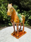 Vtg Chinese Tang Dynasty Style Sancai Tri Color Drip Glaze Ceramic War Horse