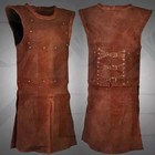 Genuine Leather Fantasy Tunic Coat For Medieval With Adjustable Straps Sca Larp