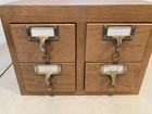 Vintage Antique Oak  4 Drawer Dovetailed Card Catalog Index File Counter Cabinet