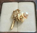 14kt Pure Yellow Gold   Round Wht 7mm Cultured Pearl Men s Tie Pin tac  Marked 