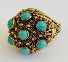 Vintage 18k Gold Vermeil Sterling Silver Filigree Etruscan Turquoise Ring Size 9