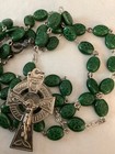 Irish Catholic Rosary Green Shamrock Glass Beads Celtic Erin Crucifix Ireland