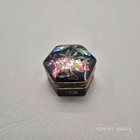 Vtg Mini Cloisonn   Ring Pill Box Hexagon Black Floral Enamel Brass Hinged