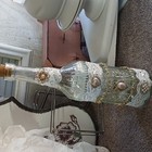 Hand Decorated Vintage Glass Bottle Lace Pearl Gold Trim Decorative Glossy