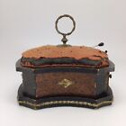 Victorian Sewing Thread Box Pin Cushion Birdseye Wood Drawer Pincushion Antique
