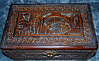 Vintage Hand Carved Chinese Solid Camphor Wood Chest Tea Box Unique 13 x7 x6 