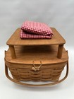 Longaberger 1991 Vintage Picnic Pie Basket W  Riser   Checkered Cloth 12 x12 x6 