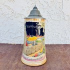 Vintage German Beer Stein 8 5  0 5l  Stoneware Mug W  Pewter Lid  Ce01297