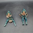 Vintage Blue Marbled Ceramic Pixie Elf Figurines Set Of 2 Made In Japan Mcm