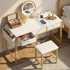 Elegant White   Gold Makeup Vanity Set With Mirror  Lights  Chair   Drawers - 47