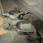Vintage 70   s Steel With Silver Inlay Spurs  Eisenhower Dollar Rowels 