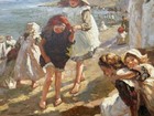 Antique Oil Painting Of People On A Beach Signed By H  Jacob