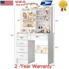 White Vanity Dressing Table Set With Lights Mirror 4 Drawers Makeup Desk Bedroom