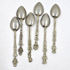 6 Italian Figural Demitasse 4  Silver Spoons With Ornate Handles Italy Antique