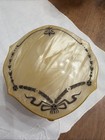 Antique Art Deco Amber Glass Vanity Powder Jar Trinket Celluloid Lid Shabby Chic