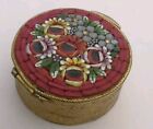 Vintage Italian Micro Mosaic Trinket Pill Box  Flowers On Red Background 2 