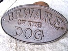 Cast Iron Beware Of The Dog Oval Plaque Sign Wall Decor Kennel Indoor Or Out 
