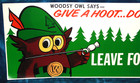 Vtg 1972 Woodsy Owl Usfs Sign  Give A Hoot      Leave Forests Clean  16 X 44 In