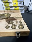 Nice Brass Apothecary Pharmaceutical Scale Gold W weights   Box West Germany