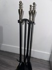Pilgrim Mid-century Modern Brass Iron Fireplace Tool Set 4 Peice  Stand Usa Rare