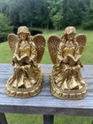 Gold Metallic Metal Angel Reading Bookends Pair  Set Of 2 For Office Study Den