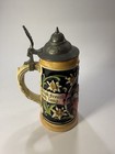 Vintage German Lidded Beer Stein 0 25l Wide Scene 3 People - 6 1 2  Tall - 3 