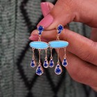 Turquoise   Blue Sapphire Dangle Drop Earrings  925 Silver  Wedding Wear Earring