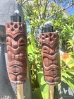 New Set Of 2 Hang Loose Flame Head Tiki Torches W cans Hawaii Oceanic