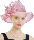 Women s Kentucky Derby Church Dress Hat Wide Brim Leaf Flower Bridal Shower H   