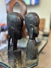 Two African Tribal Bust Head Statues Hand Carved Solid Ebony Wood