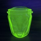 1930s Depression Era Green Uranium Glass Etched Floral Ice Bucket W metal Handle