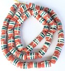 Ghana African Matched Op Red White Banded Cylinder Recycled Glass Trade Beads