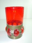 Mid Century Modern Hand Blown Orange Metal Mcm Glass Vase Atomic 5x3 Empoli