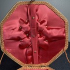 Vintage 1960s Octagonal Woven Wicker Sewing Basket Box Red Silk Satin Lining