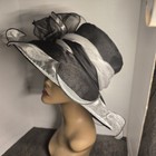 Forbusite Womens Kentucky Derby Hat Black Silver Organza Wide Brim Church Hat