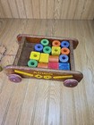 Vtg Playskool Wood Wagon With Pull String   Blocks