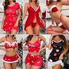 Xmas Women Sexy Lingerie Red Santa Babydoll Lace Sleepwear Costume Underwear Set