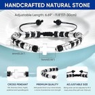 Christian Beaded Bracelet For Men  Adjustable Black Agate Bracelet 