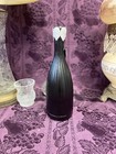 Decorative Wine Bottle Stained Glass Upcycled Hand Painted Black White Flower