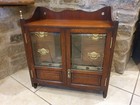 Antique Large Oak Smokers Cabinet Jewellery Box 2 Glass Doors 4 Drawers C 1900
