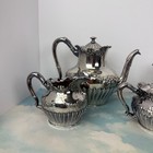 Vtg Reed   Barton 3492 Victorian Bow Hand Chased Silverplated Tea Coffee 5pc Set