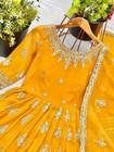 Beautiful Faux Georgette Yellow Gown Bottom With Dupatta For Indian Reception