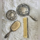 Antique Ornate Vanity Set With Hand Mirror  Brush  Comb   Powder trinket Jar