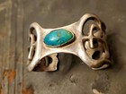 1900s Tufa Cast Dendrite Sky Blue-green  Lm Turquoise Navajo Old Pawn Coinsilver