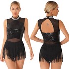 Womens Costume Backless Skirt Contemporary Dress Dancing Leotard Chacha Tassel