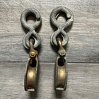 Vintage Bronze Maritime Pulley Blocks Single Sheave Scissor Hooks Lot Of 2 Pair